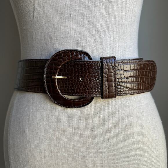 Anne Klein for Calderon Croc Embossed Leather Belt BROWN Made in USA Vintage M - Picture 2 of 11